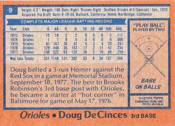 1978 Topps #9 Doug DeCinces Back