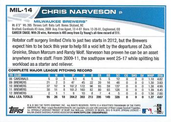 2013 Topps Milwaukee Brewers #MIL14 Chris Narveson Back