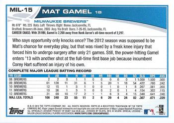 2013 Topps Milwaukee Brewers #MIL15 Mat Gamel Back