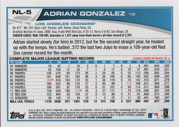 2013 Topps National League All-Stars #NL-5 Adrian Gonzalez Back