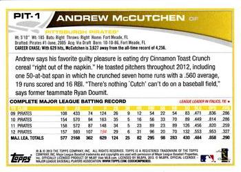 2013 Topps Pittsburgh Pirates #PIT1 Andrew McCutchen Back