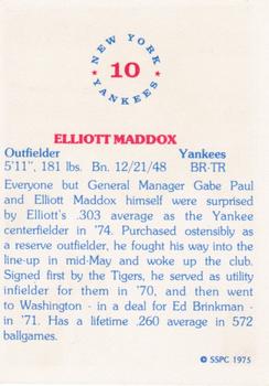 1975 SSPC New York Yankees #10 Elliott Maddox Back