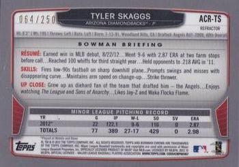 2013 Bowman - Chrome Rookie Autographs Blue Refractors #ACR-TS Tyler Skaggs Back