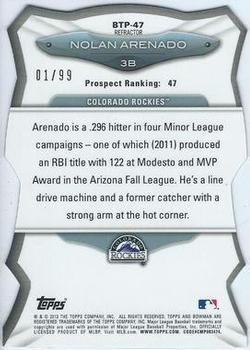 2013 Bowman - Top 100 Prospects Die Cut Refractors #BTP-47 Nolan Arenado Back