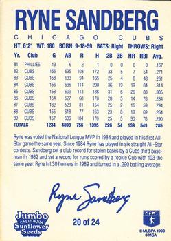 1990 Jumbo California Sunflower Seeds #20 Ryne Sandberg Back