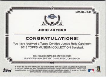 2013 Topps Museum Collection - Momentous Material Jumbo Relics #MMJR-JAX John Axford Back