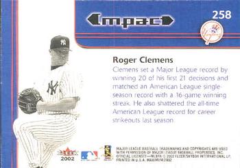 2002 Fleer Maximum #258 Roger Clemens Back