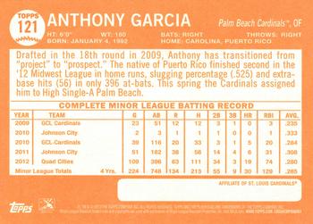 2013 Topps Heritage Minor League #121 Anthony Garcia Back