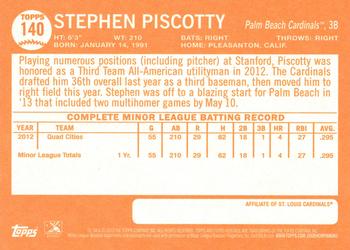 2013 Topps Heritage Minor League #140 Stephen Piscotty Back