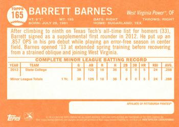 2013 Topps Heritage Minor League #165 Barrett Barnes Back