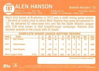 2013 Topps Heritage Minor League #187 Alen Hanson Back