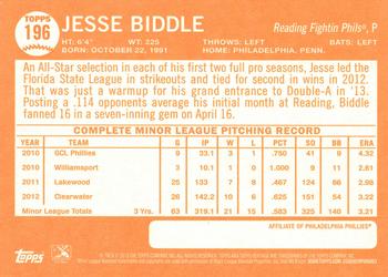 2013 Topps Heritage Minor League #196 Jesse Biddle Back