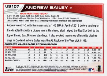 2013 Topps Update #US107 Andrew Bailey Back