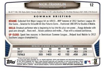 2013 Bowman Draft Picks & Prospects #12 Nick Franklin Back