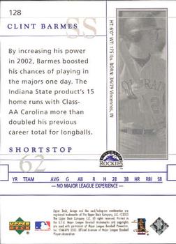 2003 Upper Deck Game Face #128 Clint Barmes Back