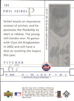 2003 Upper Deck Game Face #131 Phil Seibel Back