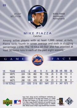 2003 Upper Deck Game Face #69 Mike Piazza Back