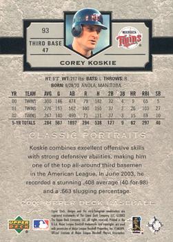 2003 Upper Deck Classic Portraits #93 Corey Koskie Back