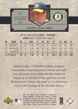 2003 Upper Deck Classic Portraits #98 Mark Mulder Back