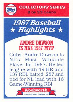 1988 Topps Woolworth Baseball Highlights #8 Andre Dawson Back
