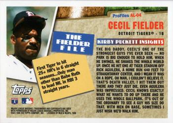 1996 Topps - Profiles by Kirby Puckett AL #AL-04 Cecil Fielder Back
