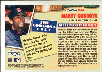 1996 Topps - Profiles by Kirby Puckett AL #AL-12 Marty Cordova Back