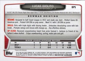 2013 Bowman - Prospects Silver Ice #BP5 Lucas Giolito Back