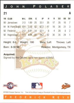 1993 Classic Best Frederick Keys #21 John Polasek Back