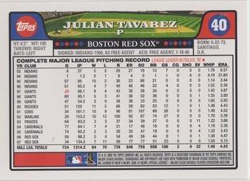 2008 Topps Gift Sets Boston Red Sox #40 Julian Tavarez Back