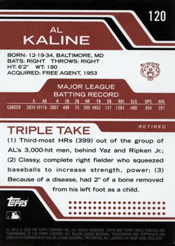 2008 Topps Triple Threads #120 Al Kaline Back
