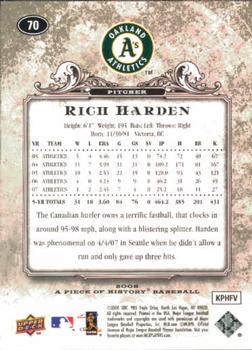 2008 Upper Deck A Piece of History #70 Rich Harden Back