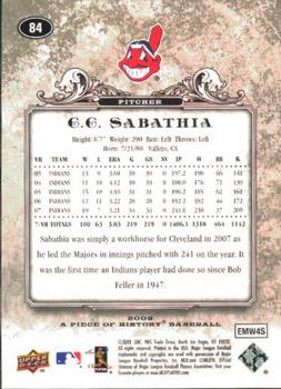 2008 Upper Deck A Piece of History #84 C.C. Sabathia Back