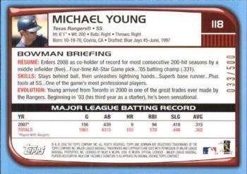 2008 Bowman - Blue #118 Michael Young Back