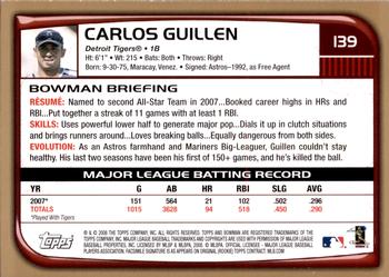 2008 Bowman - Gold #139 Carlos Guillen Back