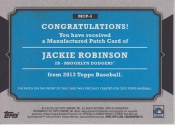 2013 Topps - Manufactured Topps Card Patch #MCP-3 Jackie Robinson Back