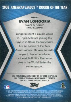 2013 Topps - Rookie of the Year Award Winners Trophy #ROY-EL Evan Longoria Back