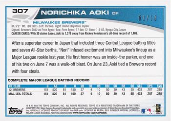 2013 Topps - Silver Slate Framed #307 Norichika Aoki Back