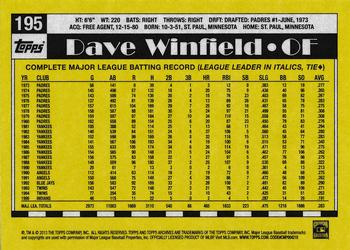 2013 Topps Archives - Orange Day Glow #195 Dave Winfield Back