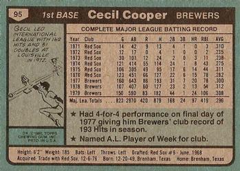 1980 Topps #95 Cecil Cooper Back