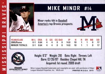 2010 Grandstand Mississippi Braves #23 Mike Minor Back