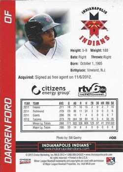 2013 Choice Indianapolis Indians #8 Darren Ford Back