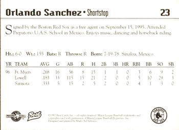 1997 Best Sarasota Red Sox #23 Orlando Sanchez Back