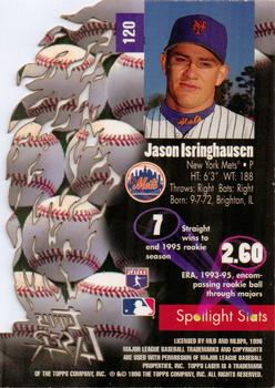 1996 Topps Laser #120 Jason Isringhausen Back