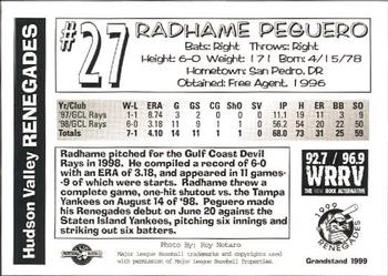 1999 Grandstand Hudson Valley Renegades #NNO Radhames Peguero Back