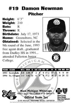 1995 West Michigan Whitecaps #NNO Damon Newman Back