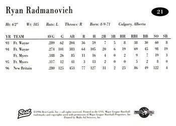 1996 Best AA All-Stars #21 Ryan Radmanovich Back