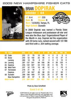 2009 MultiAd New Hampshire Fisher Cats #2 Brian Dopirak Back