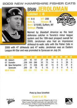 2009 MultiAd New Hampshire Fisher Cats #5 Brian Jeroloman Back