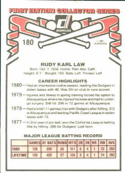 1981 Donruss #180 Rudy Law Back