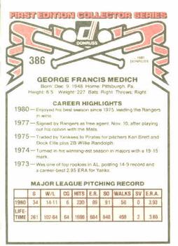 1981 Donruss #386 Doc Medich Back